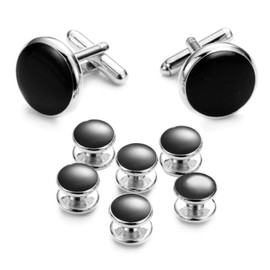 Mens Classic Shirts Cufflink Studs, Mother-of-Pearl Tuxedo Shirt Button and Cuff Links Set, Formal Business Wedding Jewelry XDS04 Black