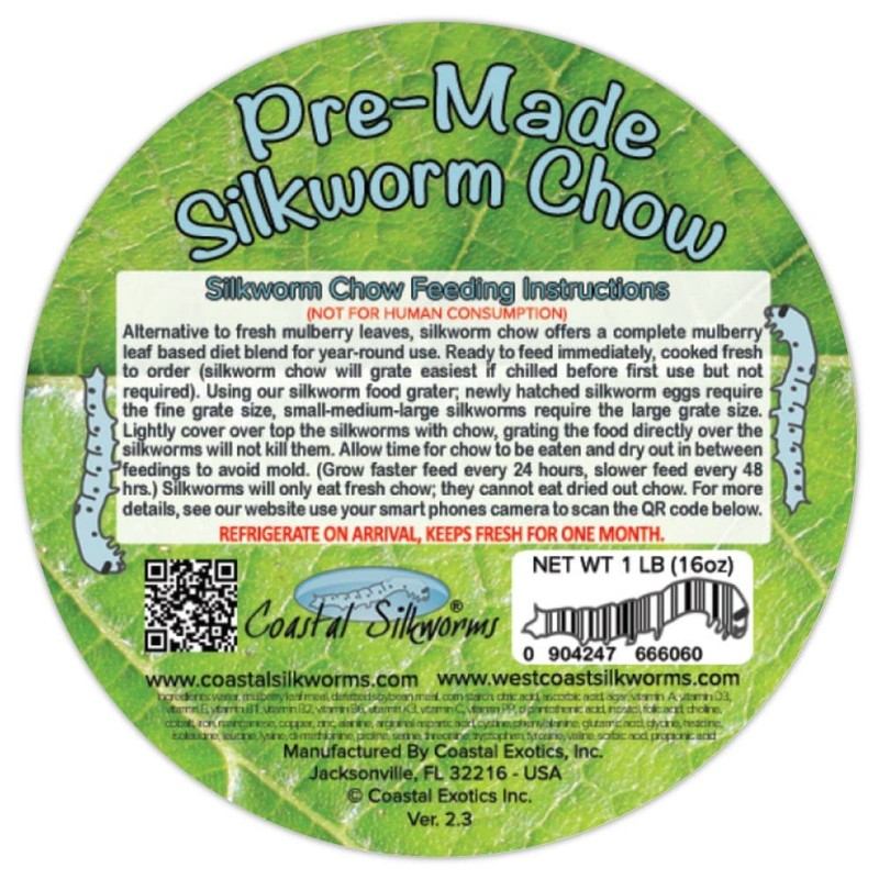 Coastal Silkworms 1 LB Pre-Made Silkworm Chow (16oz) Mulberry Food
