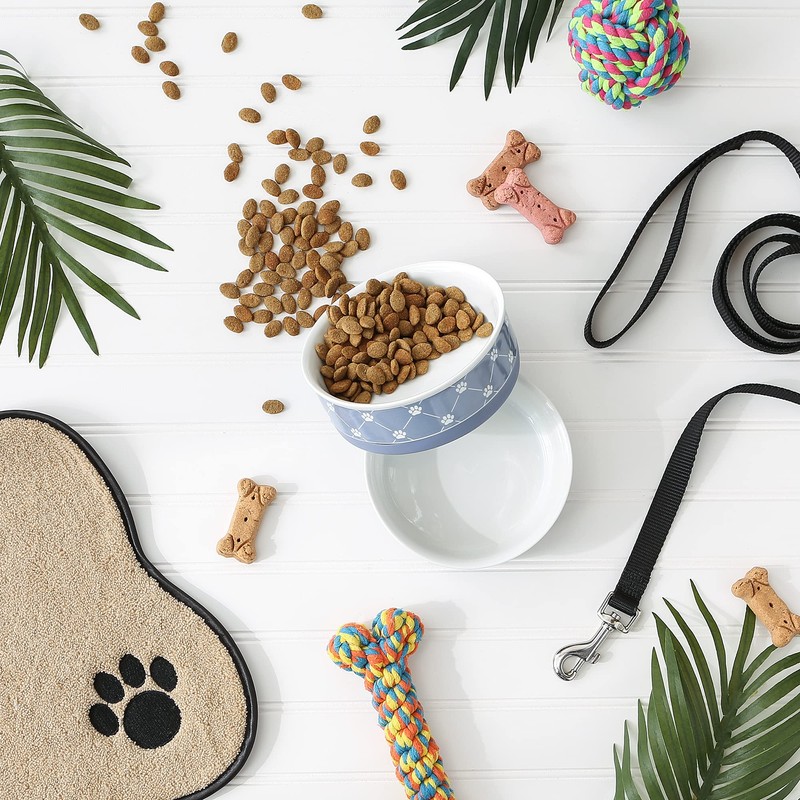 Bone Dry Trellis Paw Print Pet Bowl Set Microwave &