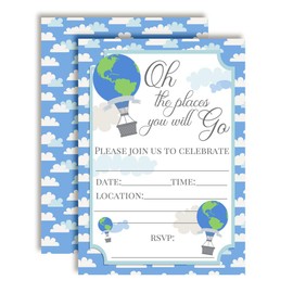 Oh The Places You Will Go Adventure Themed Birthday Party Invitations, 20 5"x7" Fill in Cards with Twenty White Envelopes by AmandaCreation