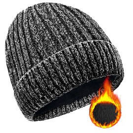 Beurlike Winter Beanie Hats for Men Women Warm Thick Soft Knit Hat Unisex Cuffed Fleece Lined Ski Hats(Grey)