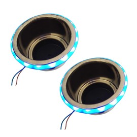 MARINE CITY Blue LED Light Cup Holder with Center Drain, Stainless Steel, Durable, Corrosion-Resistant, Easy Installation for Boats, Poker Tables, Yachts, Ships (Pack of 2)