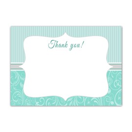 30 Blank Thank You Cards Swirl Teal Silver Grey Baby Shower Sprinkle Girl Birthday Party + 30 White Envelopes