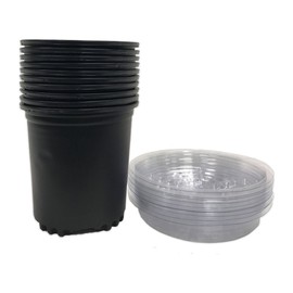 Viagrow VHPP50-10KIT 1/2 Gallon Nursery Pots with 8" Saucers (10-Pack), Black