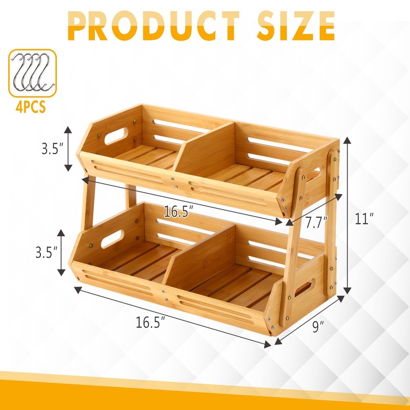 Briwooody 2 Tier Fruit Basket for Kitchen Counter Fruit Storage