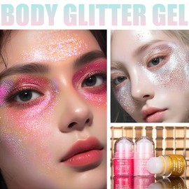 TIRDET Body Glitter Gel, Roll-on Glitter Gel for Face Body Hair, Festival Party Rave Accessories Shimmer Makeup