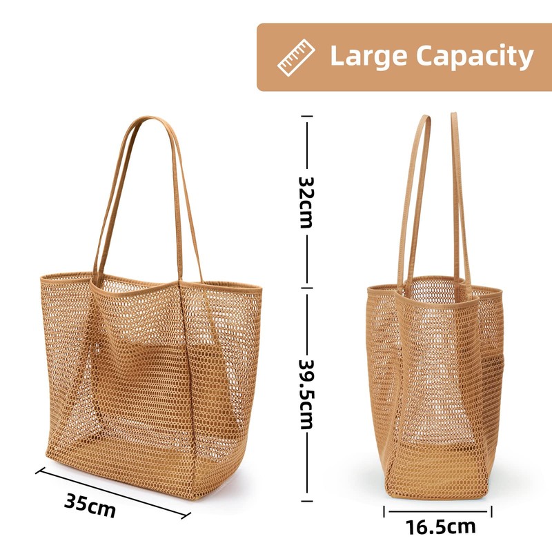 KALIDI Beach Mesh Tote Bag, Casual Tote Grocery Bag Hobo