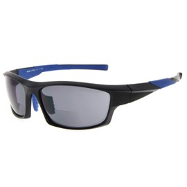 Eyekepper TR90 Sports Bifocal Sunglasses Baseball Running Fishing Driving Golf Softball Hiking Readers (Black Frame Blue Temple, 2.50)