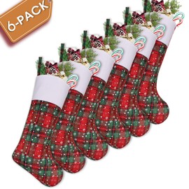 LimBridge Christmas Stockings, 6 Pack 18 inches Plaid Snowflake Print Christmas Stockings, Xmas Holiday Home Decorations