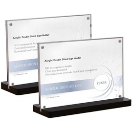 ECKEK 2 Pack Acrylic Sign Holder Menu Displays Double Sided Sign Stand A4/A5/A6 Clear (Black Horizontal A5 210×148mm/ 8.27×5.83 inches)