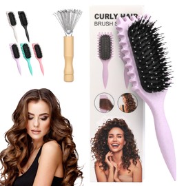 Cepillo para Cabello Rizado Para Mujeres,Cepillo Definidor De Rizos Con herramientas de limpieza,Peine para peinar el cabello rizado,Ideal Cabello Rizado/Ondulado Natural (Voleta)