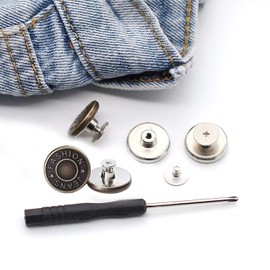 GIYOMI 17mm No Sewing Jeans Buttons Replacement Kit with Metal Base,12 Sets Nailess Removable Metal Buttons Replacement Repair Combo Thread Rivets and Screwdrivers (0.67 inch)