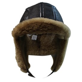 Infinity Leather Men's B3 Brown Ginger RAF Aviator Sheepskin B-55 WW2 Trapper Flying Hat L