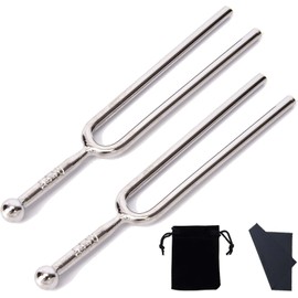 Fengchange Tuning Fork, 2 Pieces Round 440Hz Stainless Steel Tuning Fork with Cleaning Cloth and Storage Bag for Musical Standard Instruments Violin Guitar Tuner Devices