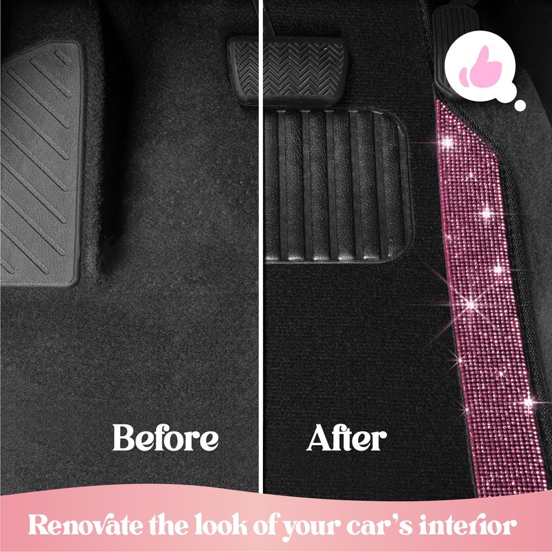 Carbella Diamond Bling Car Mats, Shiny Rhinestone Crystal Carpet Car