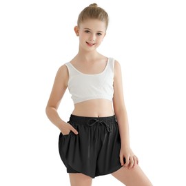 Girls Butterfly Shorts Dance Shorts for Girls Black Flowy Skorts with Pocket 2 in 1 Activewear for Bike, Basketball, Soccer Size 8 9