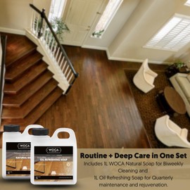 WOCA Denmark Residential Cleaning Set – 1L White Natural Soap & 1L White Oil Refreshing Soap | For Light Wood Floors | Gentle Plant-Based Wood Cleaner & Conditioner