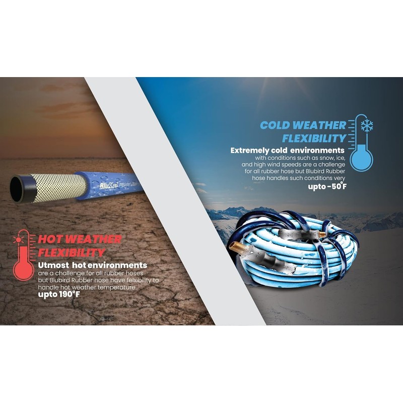 BLUBIRD 1/4" x 50ft Rubber Air Hose, High-Performance Pneumatic Hose