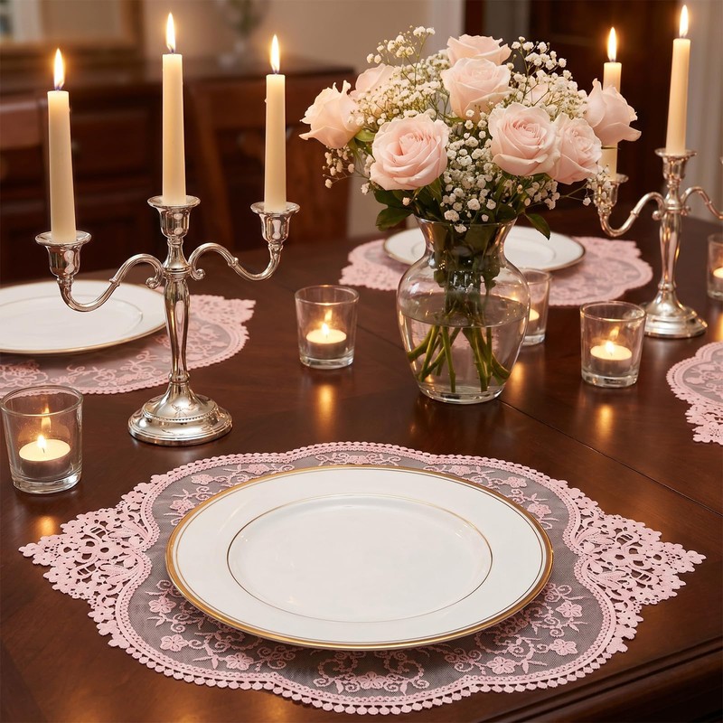 Amabro 4Pcs Lace Doilies for Tables Retro French Style Lace
