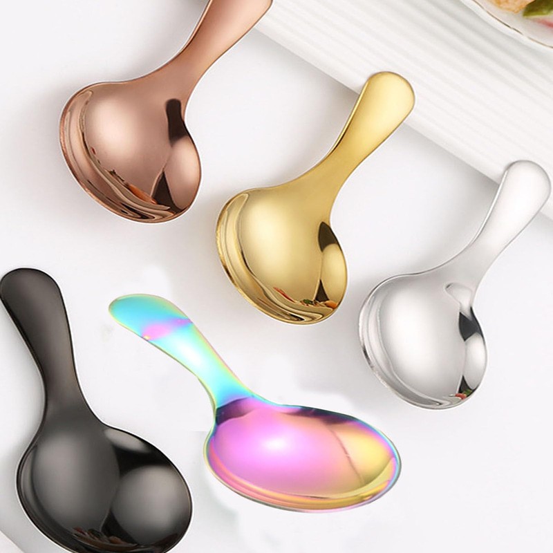 6 Pcs Stainless Steel Short Handle Thickened Small Round Spoons