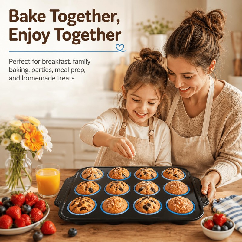 2 Pack Silicone Muffin Pans for Baking, 12-Cup Muffin Tin