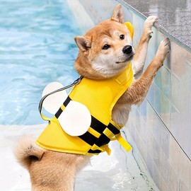 Polyamide Summer Pet Life Jacket - Bee Shape Dog Swim Vest with Strong Pull Handle for Medium, Small, Mini & Toy Breeds - Woven Snap Button Dog Lifejacket for Swimming - Color: Yellow, Size: S