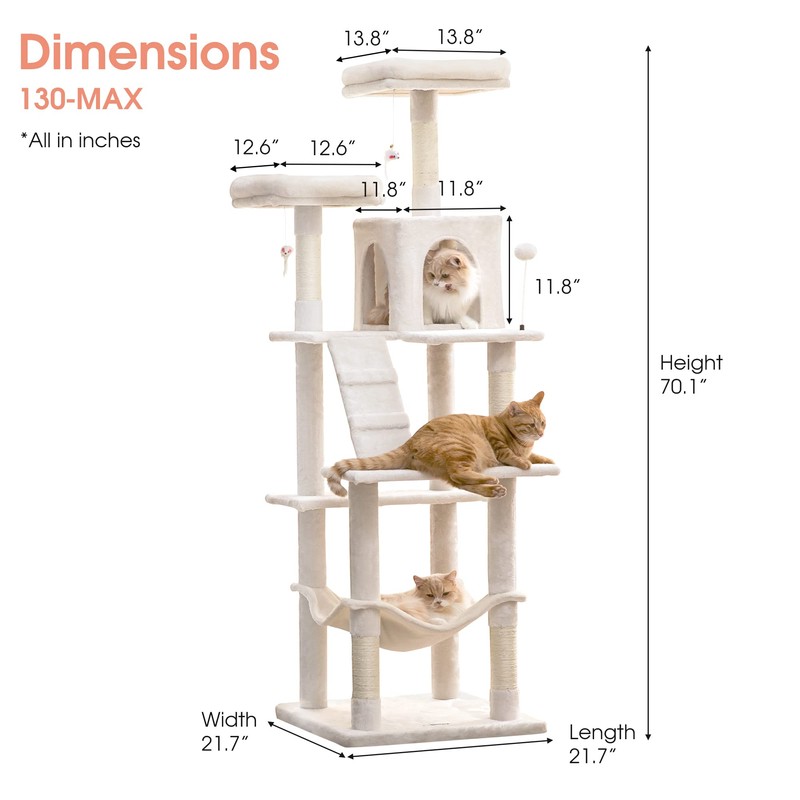 MWPO 70.1-Inch Large Cat Tree, Multi-Level Tall Cat Tower for