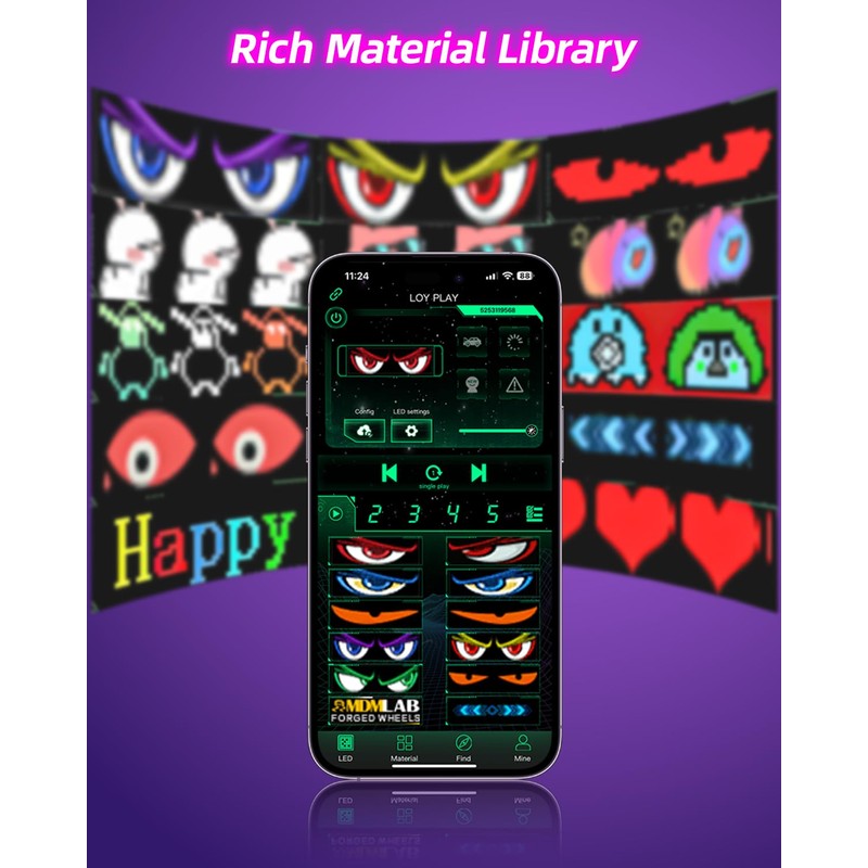 2pcs Devil Eyes Light for Windshield,14“*4”Programmable Flexible LED Display with