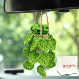 SGIBYN Crochet Hanging Plant for Car,Car Decorations Interior,Plant Aesthetic Car Accessories for Women Interior Cute,Car Pendant Ornaments Charms for Rear View Mirror,Boho Car Decoration Gifts