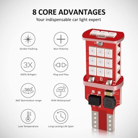 FANTELI 912 921 LED Bulb, Strobe Flashing 3rd Third Brake Center High Mount Stop Light, 300% Brighter Non-Polarity T15 906 904 902 W16W Brilliant Red
