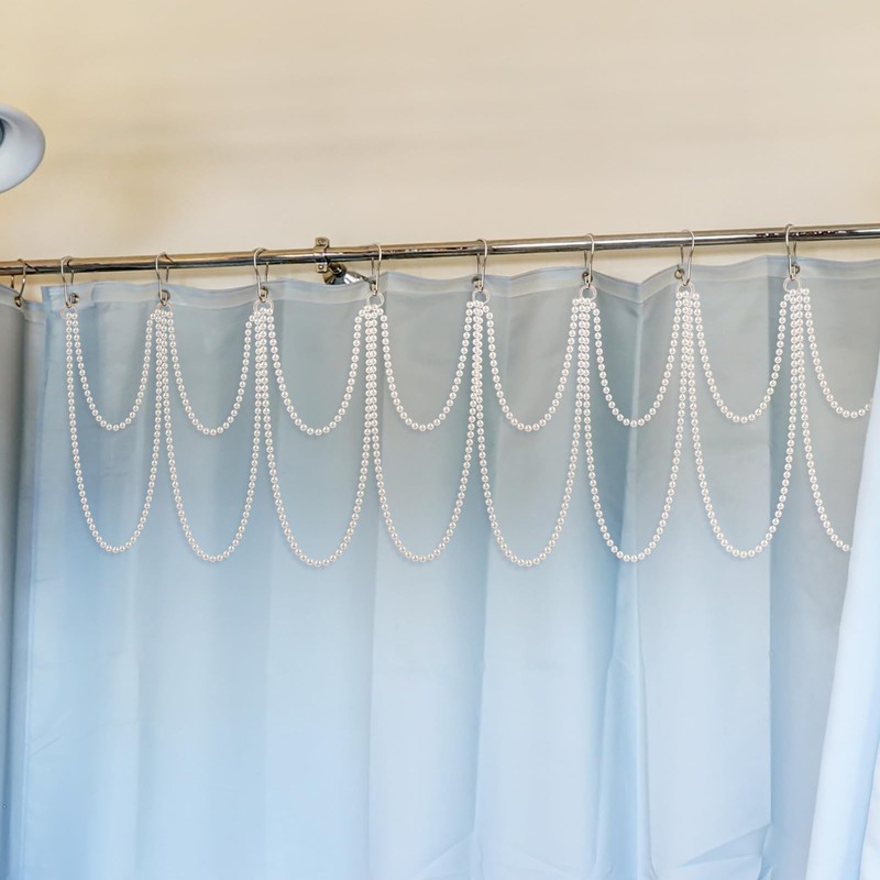 12 Pcs Shower Curtain Hooks with Double Layer Shower Curtain