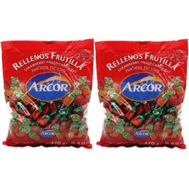 Arcor Juice Filled Strawberry Hard Kosher Candy 2 Packs, Each bag contains 470 Grams = Total 940 Grams (2.072lb) (2 Pack)