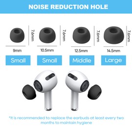 [4Pairs] Airpod Proand2nd Generation Reduction Memory Foam Ear Tips Replacement Set for AirPods Pro Ear Tips for Airpods Pro with Storage Case Cleaning Pen XS/S/M/L-Black