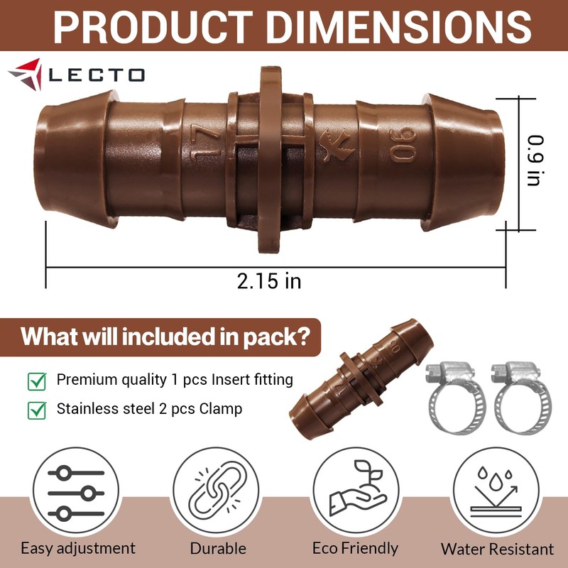 LECTO Universal 5/8", 1/2", .700" Drip Line Repair & Extension