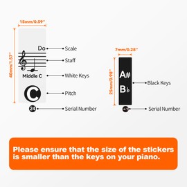 runzoos Piano Keyboard Stickers for 88/76/61/54/49 Keys, Transparent and Removable Piano Stickers for Beginners and Kids, Keyboard Letters Labels Notes Guide (Black)