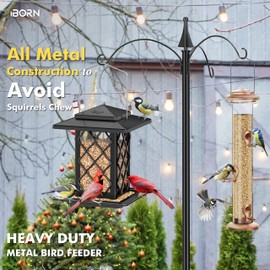 iBorn Bird Feeders for Outdoors, Metal Bird Feeder, Wild Bird Feeders for Cardinal, 2.4LBS Capacity,18cm Large Roof, Lantern Style, Black