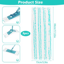 TNOMSNO Mop Cover for Floor Mop Cover, 3 Pieces Mop Floor Mop, Replacement Cover Microfibre 44 x 15 cm Set, Cover Floor Mop Replacement Cover Microfibre Set for Strong Decontamination