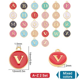 SUNNYCLUE 52 Mixed Colors Enamel Initial Alphabet Charm Necklace Pendant Letter Parts Earrings Letter Charm Choker Bracelet 26 Letter Set A-Z Pattern Alloy Pendant Round Metal Charm Parts Accessory Parts Macaron Base Parts Jewelry Making Decor Kit Craft 