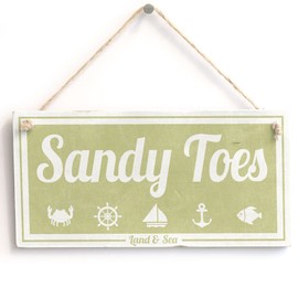 'Sandy Toes (Land & Sea)' - Nautical Sign - Handmade Shabby Chic Wooden Sign/Plaque