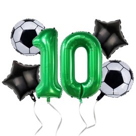Soccer Birthday Party Decorations for Boys, 40 Inch Number 10 Balloons Green, Soccer Balloons 10th Birthday Decorations, World Cup Soccer Sports Theme Party Decorations. (Green 10)
