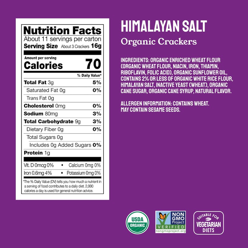 Milton's Organic Crackers, Himalayan Salt - Certified Organic, Non-GMO Project