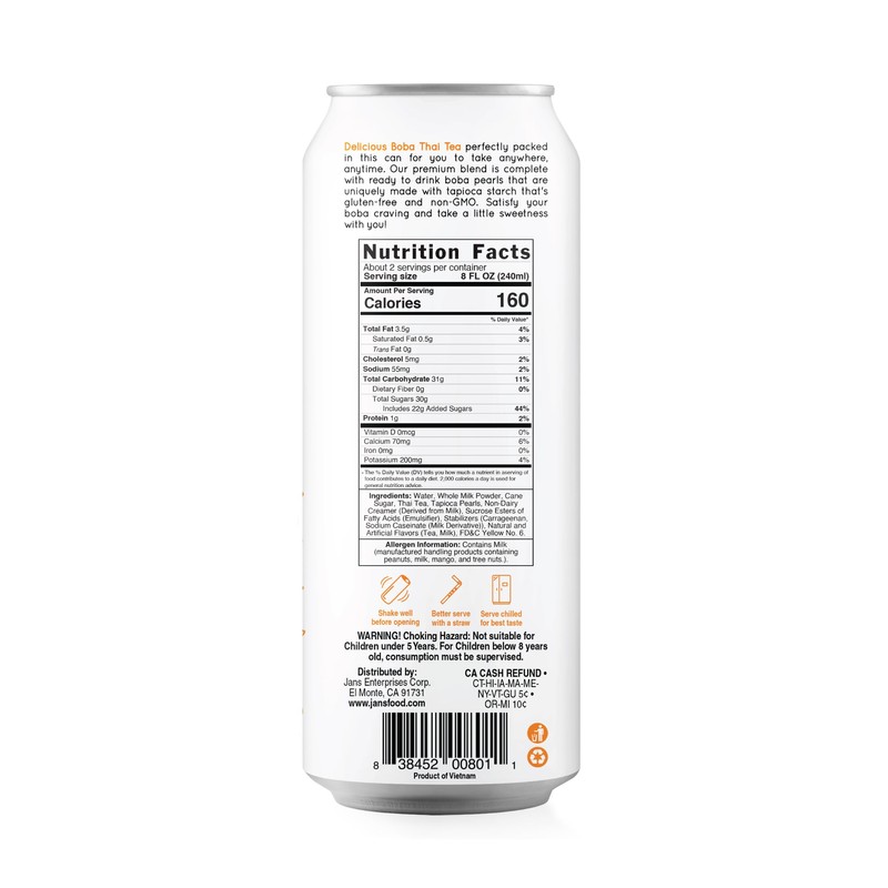 Jans Boba Milk Tea (Pack of 6, Thai Tea)