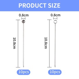 10 Round Bead Fruit Sticks and 10 Pointers, Cocktail Sticks, Stainless Steel Fruit Forks, Reusable, Finger Food Skewers.