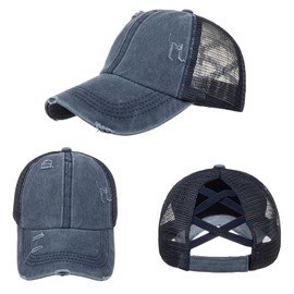 TMEOG Baseball Cap Women's Baseball Cap Women Cap with Mesh Ponytail Cap with Hole for Braid Baseball Cap Summer Cap Plain Colours Sports Cap Breathable, B_Blue