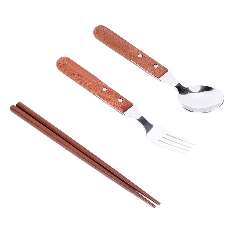 12 Pcs Stainless Steel Wooden Handle Tableware Set Outdoor 4