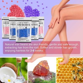 500g Hard Wax Beads for Hair Removal with 10 Sticks, Wax Beads for Sensitive Skin, Body Wax Beads for Thick Hair, Waxing Beads for Face, Eyebrows, Body, Home(100g/pack) (5 Pack, Rose+Chamomile)