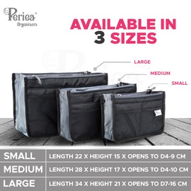 Periea 'Chelsy' Set of 3 Handbag Organiser Inserts - Women's Travel Cosmetic Bags with Zipper Closure - Expandable Liner Pouches (Small, Medium and Large) - White