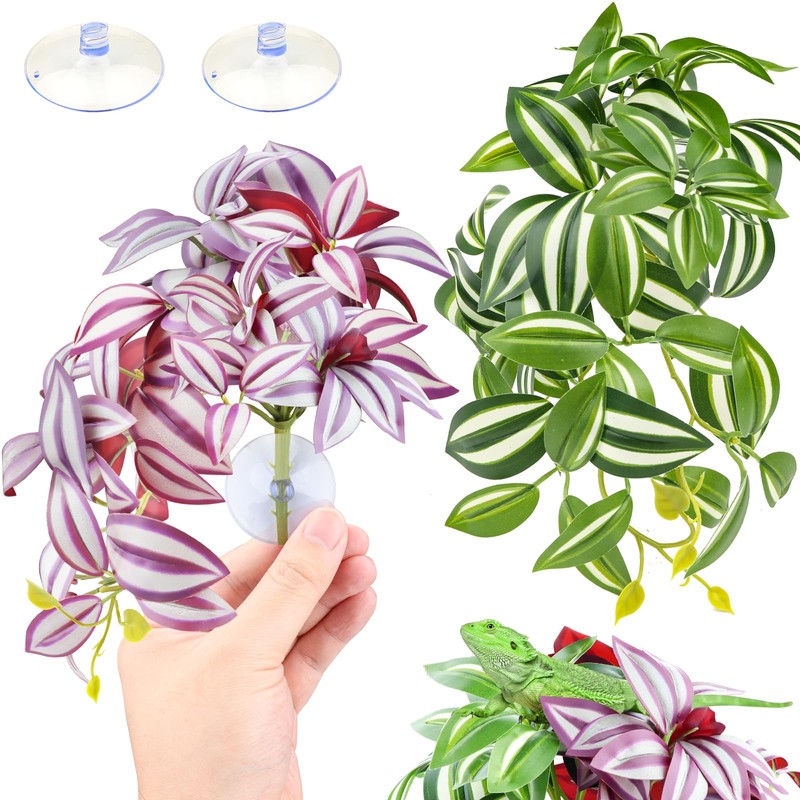 QUOZUO 2 Pack Reptile Plants for Terrarium, Artificial Leaves Habitat