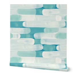 Peel & Stick Wallpaper Swatch - Cloud Landscape Green Blue Teal Clouds Abstract Aqua Custom Removable Wallpaper by Spoonflower