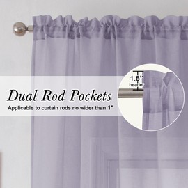 Lecloud Doris 24 Inch Valance Purple Sheer Curtains Tiers Set of 2 PCS, Solid Gauzy Faux Linen Lavender Curtain for Living Room, Dual Rod Pockets Window Cafe/Bedroom/Kitchen Short Drapes, 30x24 Inches